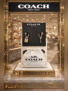 Coach Gold-Tone Key & Padlock Charm Earrings with Multicolor Enamel & Dustbag